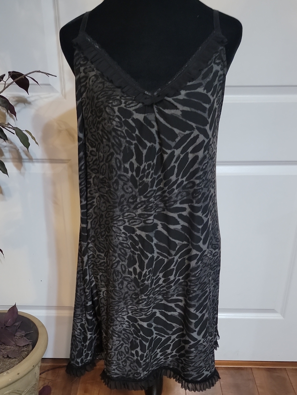 George Black and Gray Animal-Print Satin Chemise